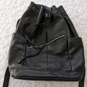 L.L. Bean Black Leather Drawstring Backpack